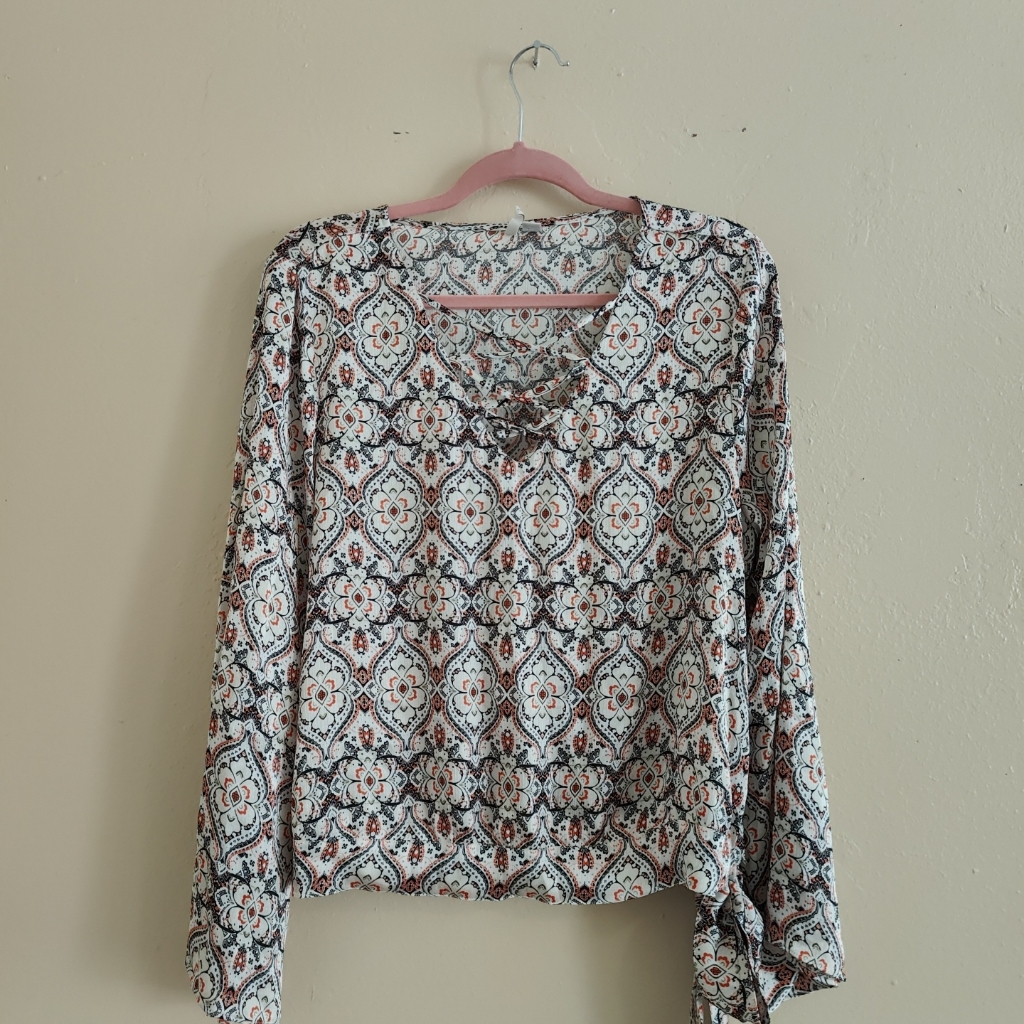 Patterned Long Sleeve Women's Top Cato Size Xl Side Bow Polyester